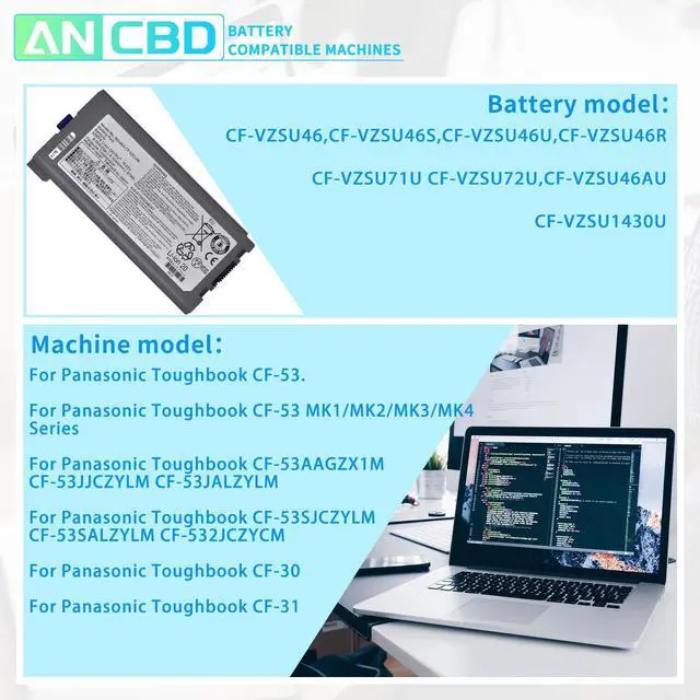 Main image of CF-VZSU46 CF-VZSU46U Laptop Battery for Panasonic Toughbook CF-30 CF-31 | CF-53 CF-VZSU46S CF-VZSU46R CF-VZSU46AU CF-VZSU71U CF-VZSU72U CF-VZSU1430U 10.65V/8.55Ah 9 cells