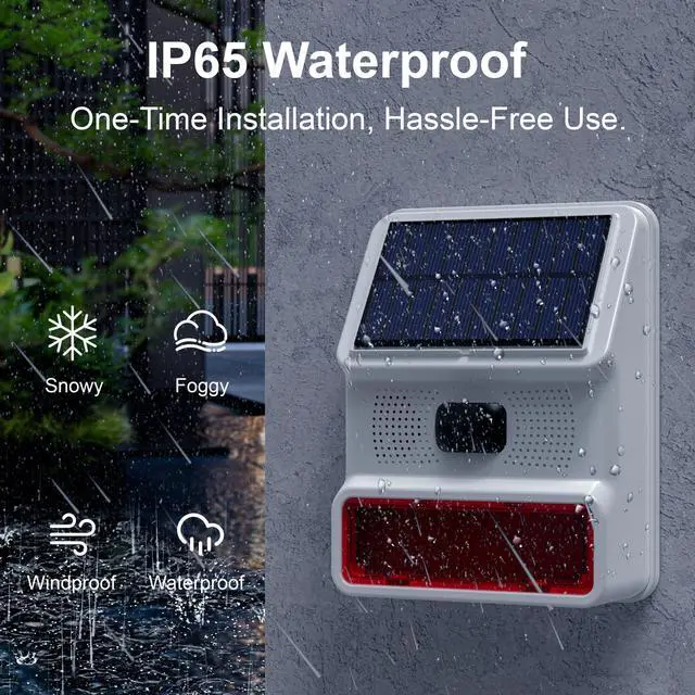 Alt view image 2 of 5 - Solar Outdoor Wireless Motion Sensor Alarm,High-Decibel Siren with Sound and Strobe Light Motion SensorProtects Homes,Farms,Garages,Ranches & More,Deters Potential Threats,NO Remote or WiFi
