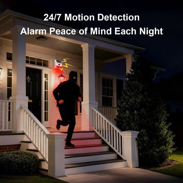 Alt view image 5 of 5 - Solar Outdoor Wireless Motion Sensor Alarm,High-Decibel Siren with Sound and Strobe Light Motion SensorProtects Homes,Farms,Garages,Ranches & More,Deters Potential Threats,NO Remote or WiFi