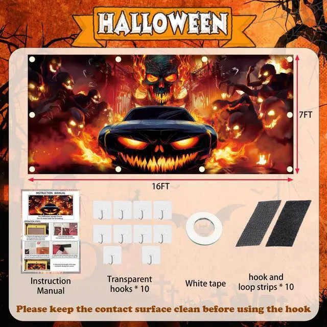 Alt view image 2 of 6 - Halloween Garage Door Banner - 7x16 ft Skull Large Hanging Backdrop Halloween Garage Door Cover Wall Decorations for Outdoor Indoor, Holiday Party, Home, Yard, and Window Decoration
