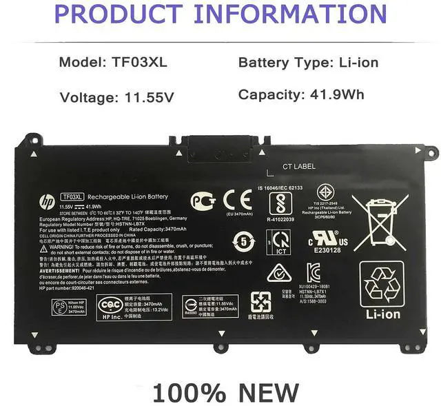 Alt view image 2 of 7 - HP TF03XL TF03041XL Battery for HP Pavilion 15-CC 15-CD Series 15-CC154CL 15-CC060WM 15-CC152OD 15-CC055OD 15-CD040WM 17-AR007CA 17-AR050WM 920046-121 421 541 920070-855 HSTNN-IB7Y LB7J LB7X UB7J