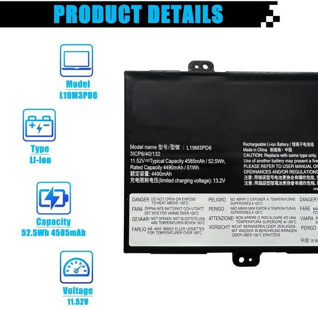 Alt view image 2 of 7 - L19M3PD6 SB10X49076 Laptop Battery Replacement for Lenovo Flex 5-15IIL05 5-14IIL05 5-14ARE05 82DF 81X2 Series Notebook L19C3PD6 SB10X49078 L19L3PD6 SB10X49074 L19D3PD6 SB10X49071 11.52V 52.5Wh 4585mAh