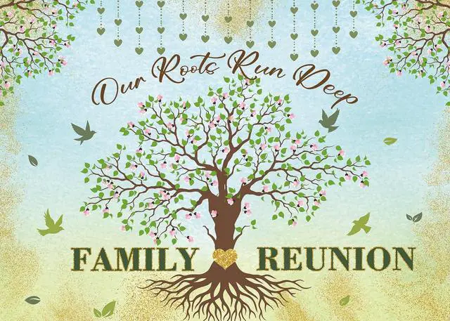 Alt view image 2 of 7 - Family Reunion Backdrop Family Tree Leaves Banner Our Roots Run Deep Photography Background Family Members Gathering Party Decoration Supplies Photo Booth Props (8x6FT)