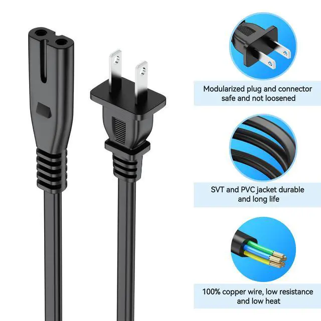 Alt view image 2 of 5 - 6ft UL AC Power Cord Cable for Swagtron SwagCycle Classic/Pro Pedal-Free Battery Charger