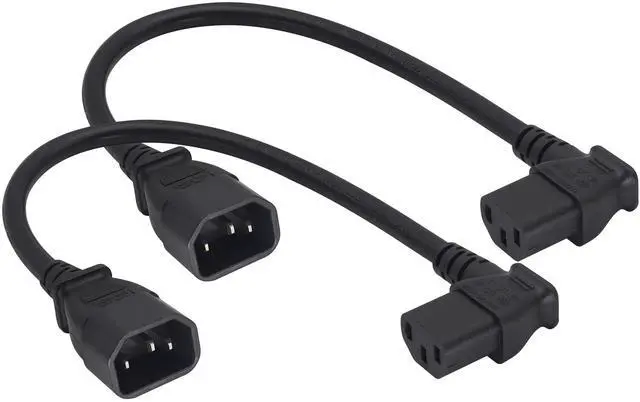 Main image of 2-Pack 90 Degree IEC 320 C13 to C14 Extension Power Cord 10A/250V Standard Computer AC Power Socket Cord for Desktop Computers HDTV Monitor Speakers,Etc(C14 to C13/90 Degree-0.3M)