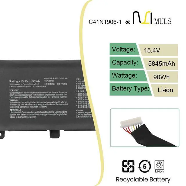 Alt view image 2 of 7 - 90Wh C41N1906-1 Laptop Battery for Asus TUF Gaming A15 FA506 FA506II | FA506IV FA506IU FA506QR 2021 F15 FX506 FX506H FX506HM FX506HC FX506L FX506LH FX506LI FX566IV FX506IV Series 15.4V 5845mAh