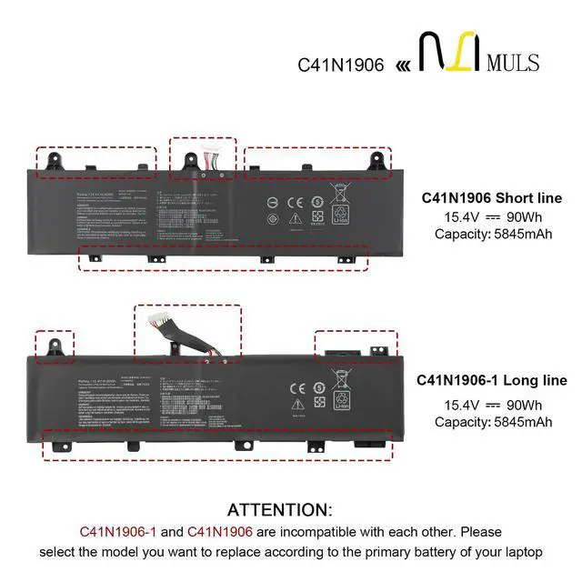 Alt view image 3 of 7 - 90Wh C41N1906-1 Laptop Battery for Asus TUF Gaming A15 FA506 FA506II | FA506IV FA506IU FA506QR 2021 F15 FX506 FX506H FX506HM FX506HC FX506L FX506LH FX506LI FX566IV FX506IV Series 15.4V 5845mAh