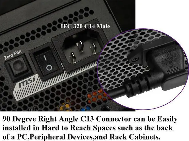 Alt view image 5 of 7 - 2-Pack 90 Degree IEC 320 C13 to C14 Extension Power Cord 10A/250V Standard Computer AC Power Socket Cord for Desktop Computers HDTV Monitor Speakers,Etc(C14 to C13/90 Degree-0.3M)