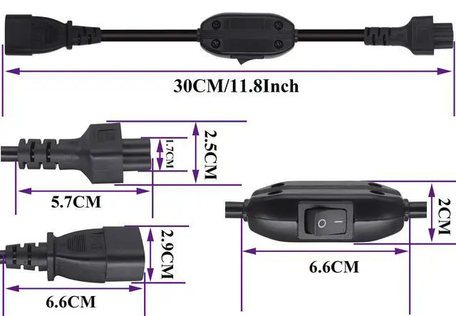 Alt view image 2 of 7 - 2 Pack C14 to C5 AC Cable,10A 125V IEC 3Pole C14 Male to Mickey Mouse 3Pole Female Power Adapter with on/Off Switch Power Cord for Mickey Mouse Laptop Receptacle Converter.(C14/C5-0.3M)