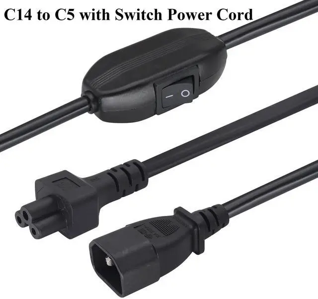 Alt view image 4 of 7 - 2 Pack C14 to C5 AC Cable,10A 125V IEC 3Pole C14 Male to Mickey Mouse 3Pole Female Power Adapter with on/Off Switch Power Cord for Mickey Mouse Laptop Receptacle Converter.(C14/C5-0.3M)