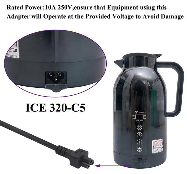 Alt view image 5 of 7 - 2 Pack C14 to C5 AC Cable,10A 125V IEC 3Pole C14 Male to Mickey Mouse 3Pole Female Power Adapter with on/Off Switch Power Cord for Mickey Mouse Laptop Receptacle Converter.(C14/C5-0.3M)