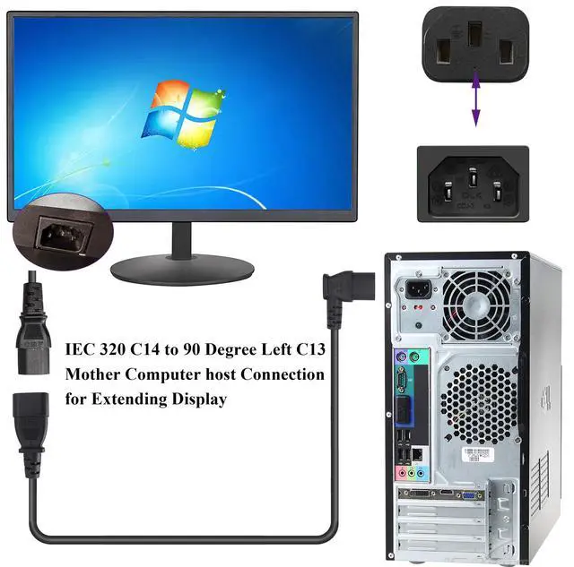 Alt view image 6 of 7 - 2-Pack 90 Degree IEC 320 C13 to C14 Extension Power Cord 10A/250V Standard Computer AC Power Socket Cord for Desktop Computers HDTV Monitor Speakers,Etc(C14 to C13/90 Degree-0.3M)