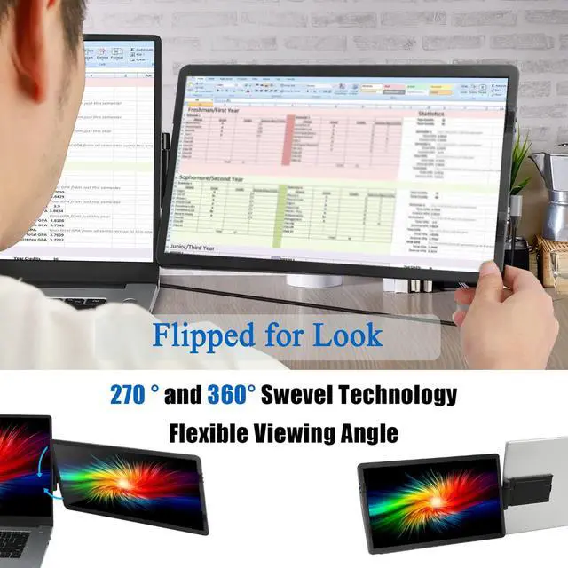 Alt view image 4 of 6 - 14.1'' Laptop Screen Extender, FHD IPS Portable Monitor, 360° Rotatable Dual Monitor for Laptop, Extender Connected with Type-c/hdmi, Support PC/Mobile Phone, Black