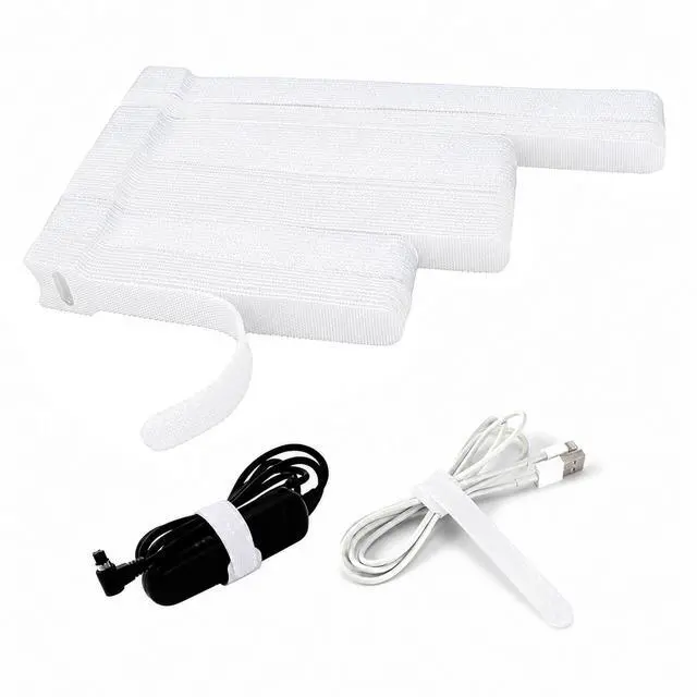 Main image of 70 Pack Reusable Cable Ties, Multi-Size 4/6/8 Inch Hook and Loop Cord Ties, T-Type Microfiber Wire Manager for Electronics, Computer, PC, TV, Home and Office Organization (White)