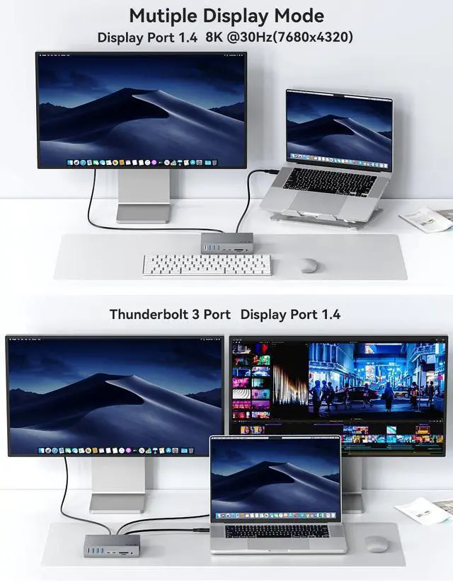 Alt view image 3 of 7 - Thunderbolt 3 Docking Station 8K Display for Windows and Mac | 15-in-1 40Gbps Laptop Dock with Dual Thunderbolt 3 Ports, 60W PD, 7 USB Ports, Gigabit Ethernet, SD/TF, S/PDIF, Audio