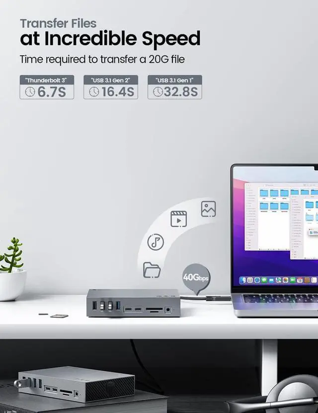 Alt view image 4 of 7 - Thunderbolt 3 Docking Station 8K Display for Windows and Mac | 15-in-1 40Gbps Laptop Dock with Dual Thunderbolt 3 Ports, 60W PD, 7 USB Ports, Gigabit Ethernet, SD/TF, S/PDIF, Audio