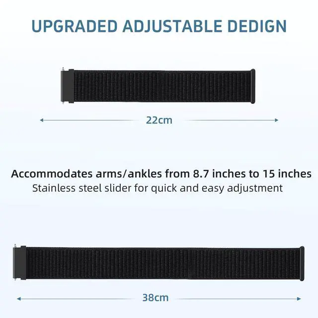 Alt view image 4 of 6 - 2 Pack Ankle/Arm Nylon Band Compatible with Amazfit Helio Bicep Bands | Quick Release Elastic Sport Stretchy for Garmin Venu 3/4 45mm/Venu 2/Vivoactive 4/Forerunner 255 265 length 22-38CM