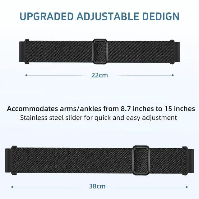 Alt view image 4 of 6 - 2 Pack Ankle/Arm Nylon Band Compatible with Amazfit Helio Bicep Bands | Quick Release Elastic Sport Stretchy for Garmin Venu 3/4 45mm/Venu 2/Vivoactive 4/Forerunner 255 265 length 22-38CM