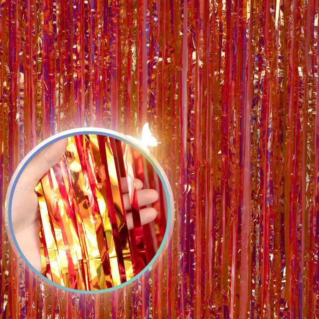 Main image of 3.3 X 8 FT Foil Fringe Backdrop Curtains Party Supplies for Wedding Decor, Photo Booth, Streamers Party Decorations High Shine Ultra-Sparkly Back Drop Prom Decorations (Red)