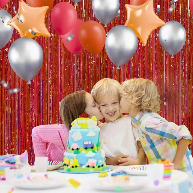 Alt view image 6 of 6 - 3.3 X 8 FT Foil Fringe Backdrop Curtains Party Supplies for Wedding Decor, Photo Booth, Streamers Party Decorations High Shine Ultra-Sparkly Back Drop Prom Decorations (Red)