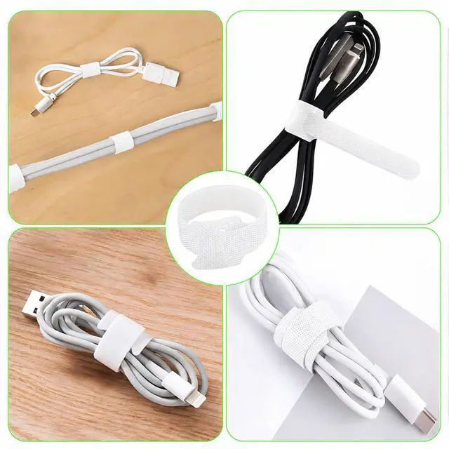 Alt view image 6 of 6 - 70 Pack Reusable Cable Ties, Multi-Size 4/6/8 Inch Hook and Loop Cord Ties, T-Type Microfiber Wire Manager for Electronics, Computer, PC, TV, Home and Office Organization (White)