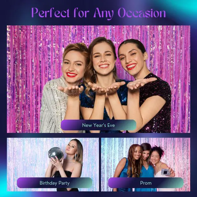 Alt view image 4 of 6 - 3.3 X 8 FT Foil Fringe Backdrop Curtains Party Supplies for Wedding Decor, Photo Booth, Streamers Party Decorations High Shine Ultra-Sparkly Back Drop Prom Decorations (Pink)