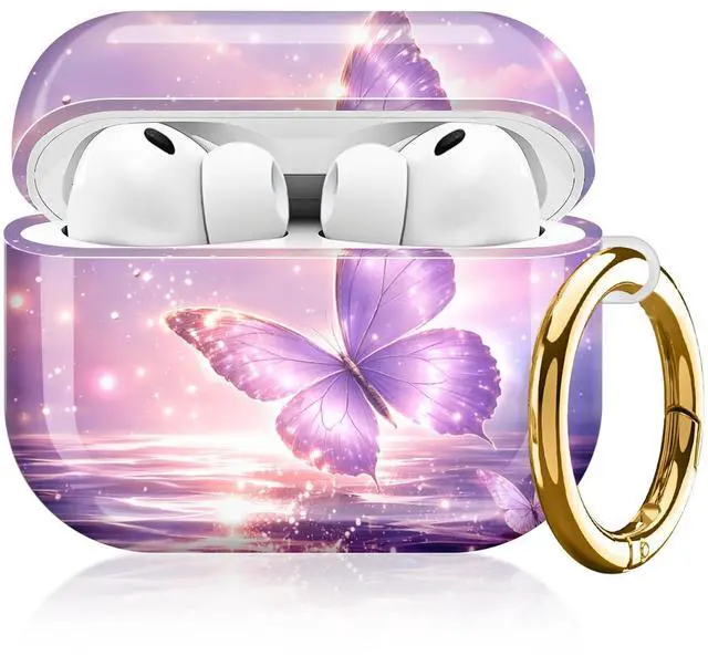 Main image of Compatible with AirPod Pro 3rd Gen(2025) Case,Protective Case for AirPod Pro 3rd Gen, Shockproof with Carabiner, Wireless Charging Compatible for Women Men(Purple Butterfly in Sky)