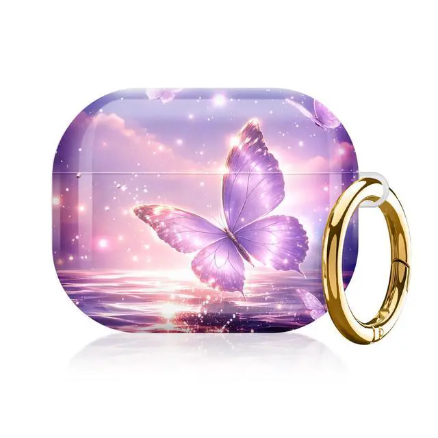 Alt view image 4 of 7 - Compatible with AirPod Pro 3rd Gen(2025) Case,Protective Case for AirPod Pro 3rd Gen, Shockproof with Carabiner, Wireless Charging Compatible for Women Men(Purple Butterfly in Sky)