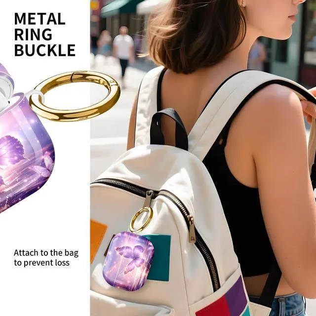 Alt view image 5 of 7 - Compatible with AirPod Pro 3rd Gen(2025) Case,Protective Case for AirPod Pro 3rd Gen, Shockproof with Carabiner, Wireless Charging Compatible for Women Men(Purple Butterfly in Sky)