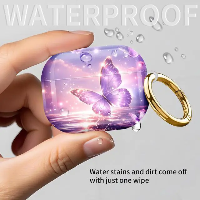 Alt view image 7 of 7 - Compatible with AirPod Pro 3rd Gen(2025) Case,Protective Case for AirPod Pro 3rd Gen, Shockproof with Carabiner, Wireless Charging Compatible for Women Men(Purple Butterfly in Sky)