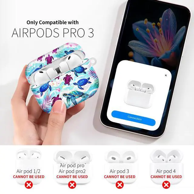 Alt view image 2 of 7 - Compatible with AirPod Pro 3rd Gen(2025) Case,Protective Case for AirPod Pro 3rd Gen, Shockproof with Carabiner, Wireless Charging Compatible for Women Men(Sea Turtles)