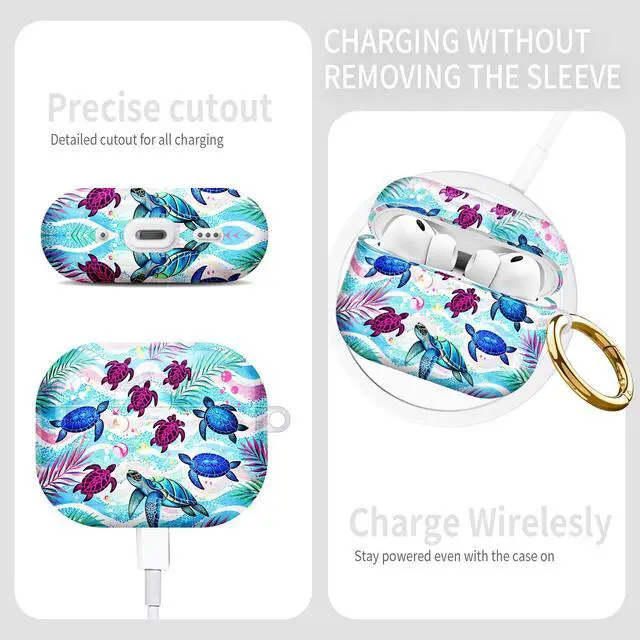 Alt view image 3 of 7 - Compatible with AirPod Pro 3rd Gen(2025) Case,Protective Case for AirPod Pro 3rd Gen, Shockproof with Carabiner, Wireless Charging Compatible for Women Men(Sea Turtles)