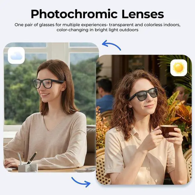 Alt view image 3 of 6 - AI Smart Bluetooth Translation Glasses,Smart Glasses with 140+ Languages Online Translation and Color-Change Lens,Built-in Mic & Speakers,Anti-Blue Light Lens with Listening Voice Control