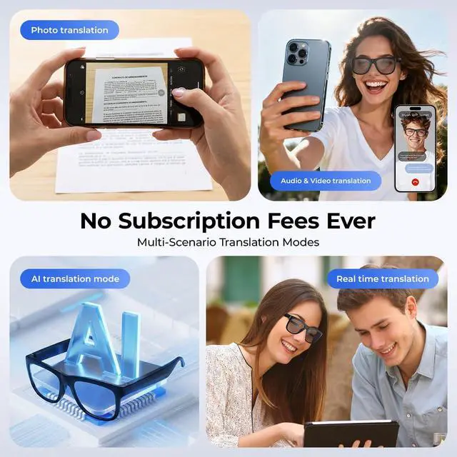 Alt view image 4 of 6 - AI Smart Bluetooth Translation Glasses,Smart Glasses with 140+ Languages Online Translation and Color-Change Lens,Built-in Mic & Speakers,Anti-Blue Light Lens with Listening Voice Control