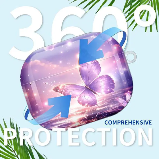Alt view image 6 of 7 - Compatible with AirPod Pro 3rd Gen(2025) Case,Protective Case for AirPod Pro 3rd Gen, Shockproof with Carabiner, Wireless Charging Compatible for Women Men(Purple Butterfly in Sky)