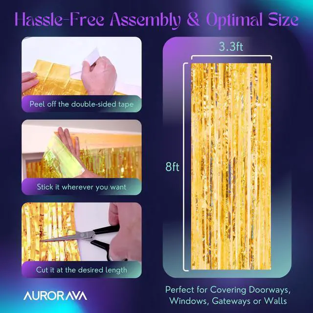Alt view image 2 of 6 - 3.3 X 8 FT Foil Fringe Backdrop Curtains Party Supplies for Wedding Decor, Photo Booth, Streamers Party Decorations High Shine Ultra-Sparkly Back Drop Prom Decorations (Gold)