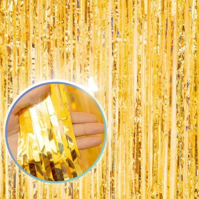 Main image of 3.3 X 8 FT Foil Fringe Backdrop Curtains Party Supplies for Wedding Decor, Photo Booth, Streamers Party Decorations High Shine Ultra-Sparkly Back Drop Prom Decorations (Gold)