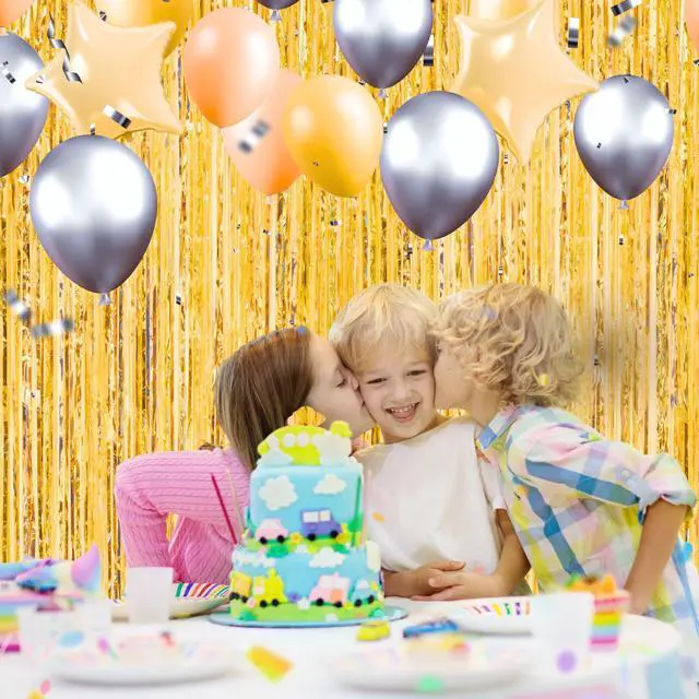 Alt view image 6 of 6 - 3.3 X 8 FT Foil Fringe Backdrop Curtains Party Supplies for Wedding Decor, Photo Booth, Streamers Party Decorations High Shine Ultra-Sparkly Back Drop Prom Decorations (Gold)