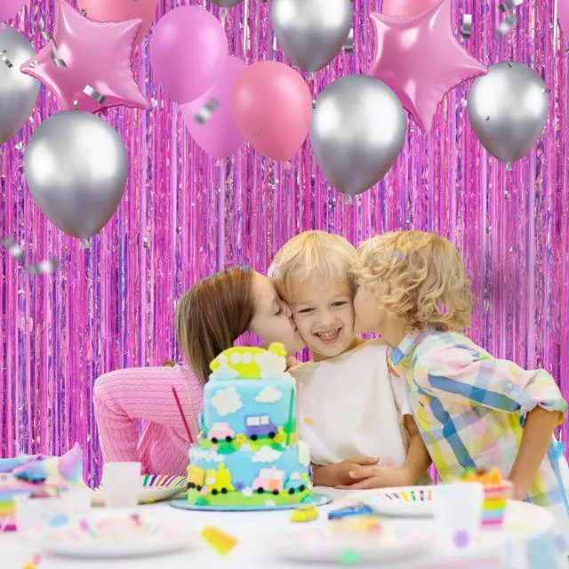 Alt view image 6 of 6 - 3.3 X 8 FT Foil Fringe Backdrop Curtains Party Supplies for Wedding Decor, Photo Booth, Streamers Party Decorations High Shine Ultra-Sparkly Back Drop Prom Decorations (Pink)