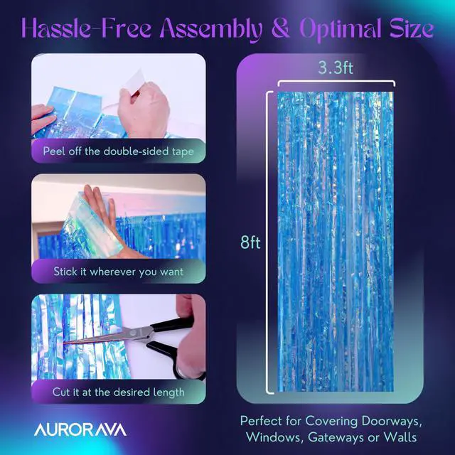 Alt view image 2 of 6 - 3.3 X 8 FT Foil Fringe Backdrop Curtains Party Supplies for Wedding Decor, Photo Booth, Streamers Party Decorations High Shine Ultra-Sparkly Back Drop Prom Decorations (Blue)