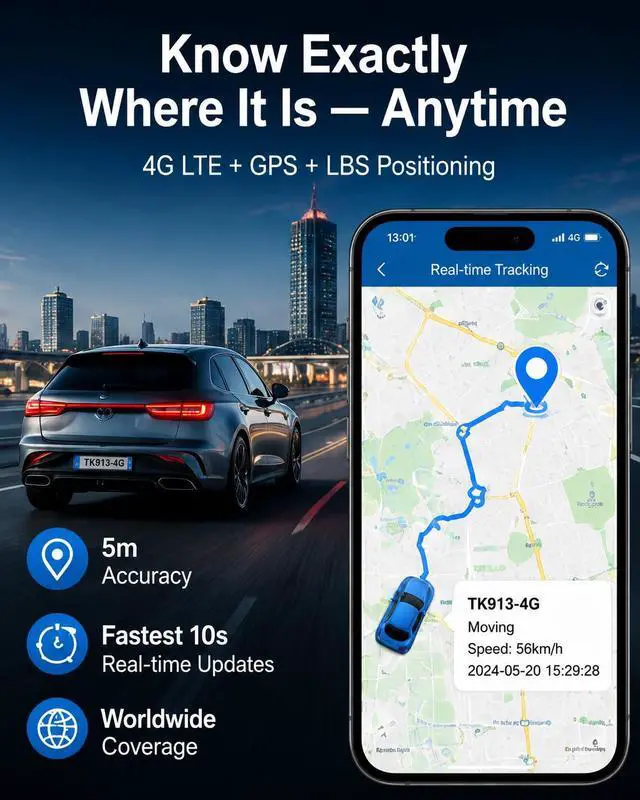 Alt view image 4 of 7 - 4G Mini GPS Tracker for Vehicles No Subscription,TK913 | Built-In Microphone10s UpdatesReal-Time TrackingGlobal CoverageMagnetic, Hidden & IP66 Waterproof