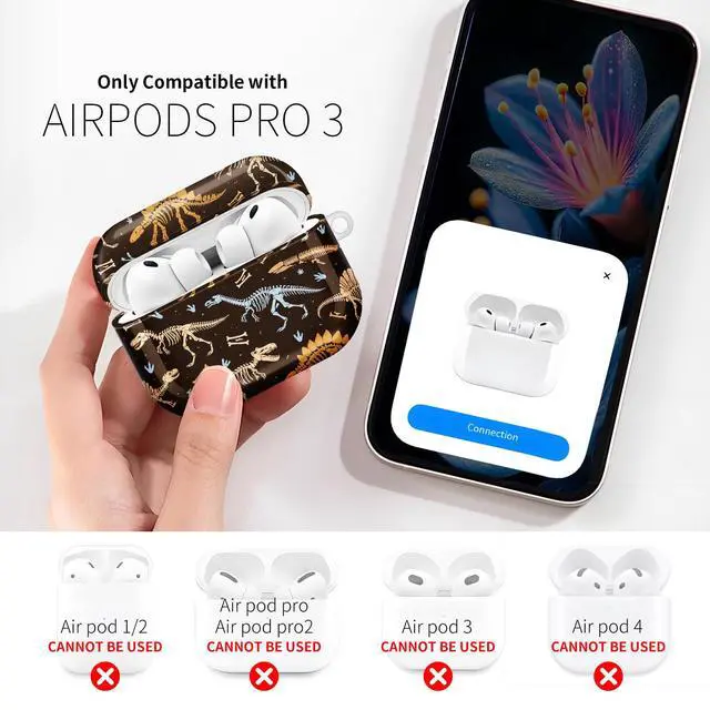 Alt view image 2 of 7 - Compatible with AirPod Pro 3rd Gen(2025) Case,Protective Case for AirPod Pro 3rd Gen, Shockproof with Carabiner, Wireless Charging Compatible for Women Men(Dinosaur)