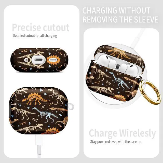 Alt view image 3 of 7 - Compatible with AirPod Pro 3rd Gen(2025) Case,Protective Case for AirPod Pro 3rd Gen, Shockproof with Carabiner, Wireless Charging Compatible for Women Men(Dinosaur)