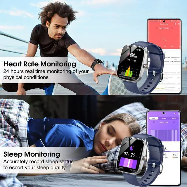 Alt view image 4 of 5 - 1.91" HD Screen Smartwatch Heart Rate/Sleep/Steps Monitor, 100+ Sports Fitness Watch, IP68 Waterproof Activity Trackers for Android iOS Blue