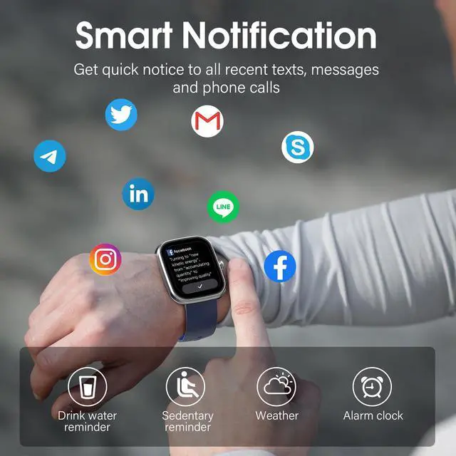 Alt view image 2 of 5 - 1.91" HD Screen Smartwatch Heart Rate/Sleep/Steps Monitor, 100+ Sports Fitness Watch, IP68 Waterproof Activity Trackers for Android iOS Blue