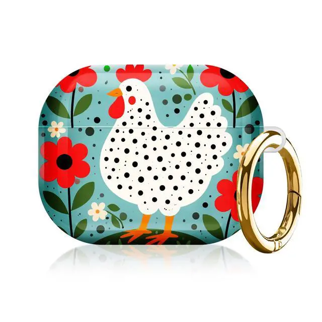 Alt view image 4 of 7 - Compatible with AirPod Pro 3rd Gen(2025) Case,Protective Case for AirPod Pro 3rd Gen, Shockproof with Carabiner, Wireless Charging Compatible for Women Men(Chicken with Red Flowers)
