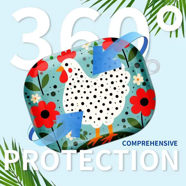 Alt view image 6 of 7 - Compatible with AirPod Pro 3rd Gen(2025) Case,Protective Case for AirPod Pro 3rd Gen, Shockproof with Carabiner, Wireless Charging Compatible for Women Men(Chicken with Red Flowers)