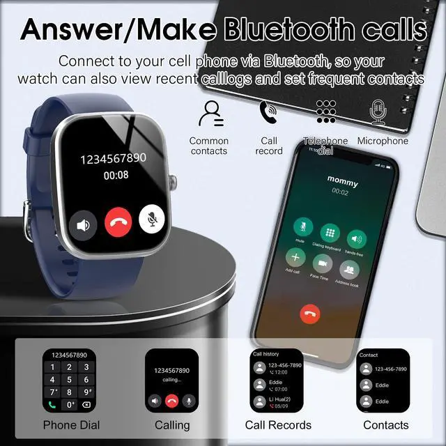Alt view image 5 of 5 - 1.91" HD Screen Smartwatch Heart Rate/Sleep/Steps Monitor, 100+ Sports Fitness Watch, IP68 Waterproof Activity Trackers for Android iOS Blue