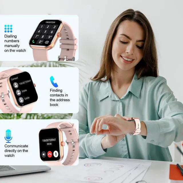 Alt view image 4 of 7 - Smart Watch for Men & Women, 1.91" Fitness Tracker with Answer/Make Calls, IP68 Waterproof, 110+ Sports Modes, Heart Rate & Sleep Monitoring, Compatible with Android iOS (Pink)