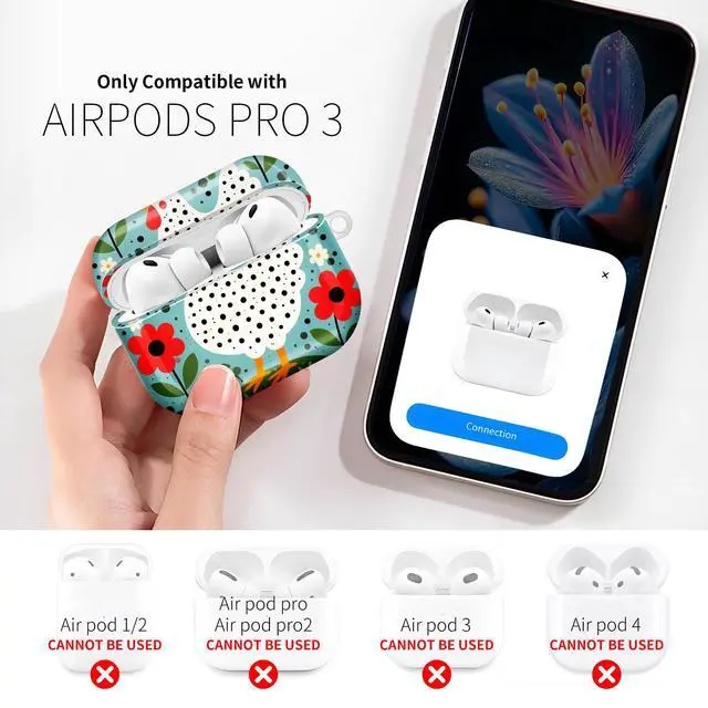 Alt view image 2 of 7 - Compatible with AirPod Pro 3rd Gen(2025) Case,Protective Case for AirPod Pro 3rd Gen, Shockproof with Carabiner, Wireless Charging Compatible for Women Men(Chicken with Red Flowers)